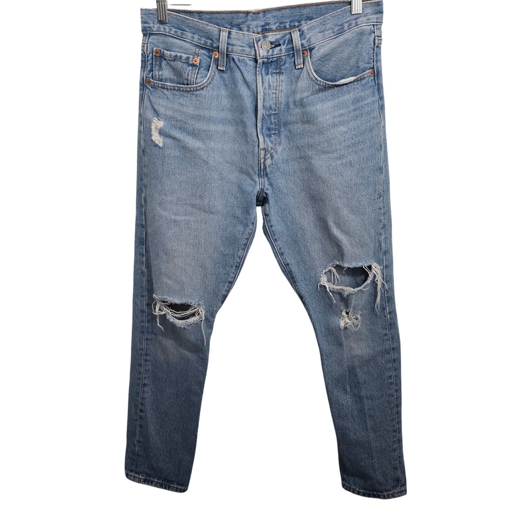 Levis 501 S Skinny Distressed Light Wash Blue Denim Jeans 29502-0230 Women 29x28